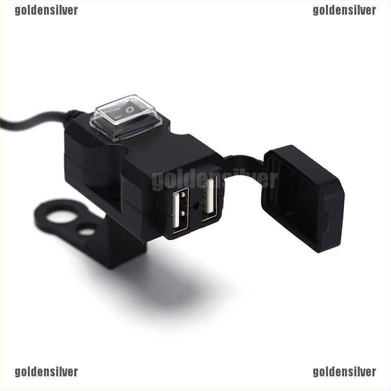 Ổ sạc điện thoại 2 khe USB gắn ghi đông xe máy 12V chống thấm nước kèm công tắc tiện dụng