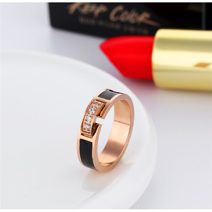 NHẪN TITAN MẠ VÀNG HỒNG ĐÍNH XOÀN THỜI TRANG HÀN QUỐC siêu đẹp - tặng hộp đựng xinh xắn