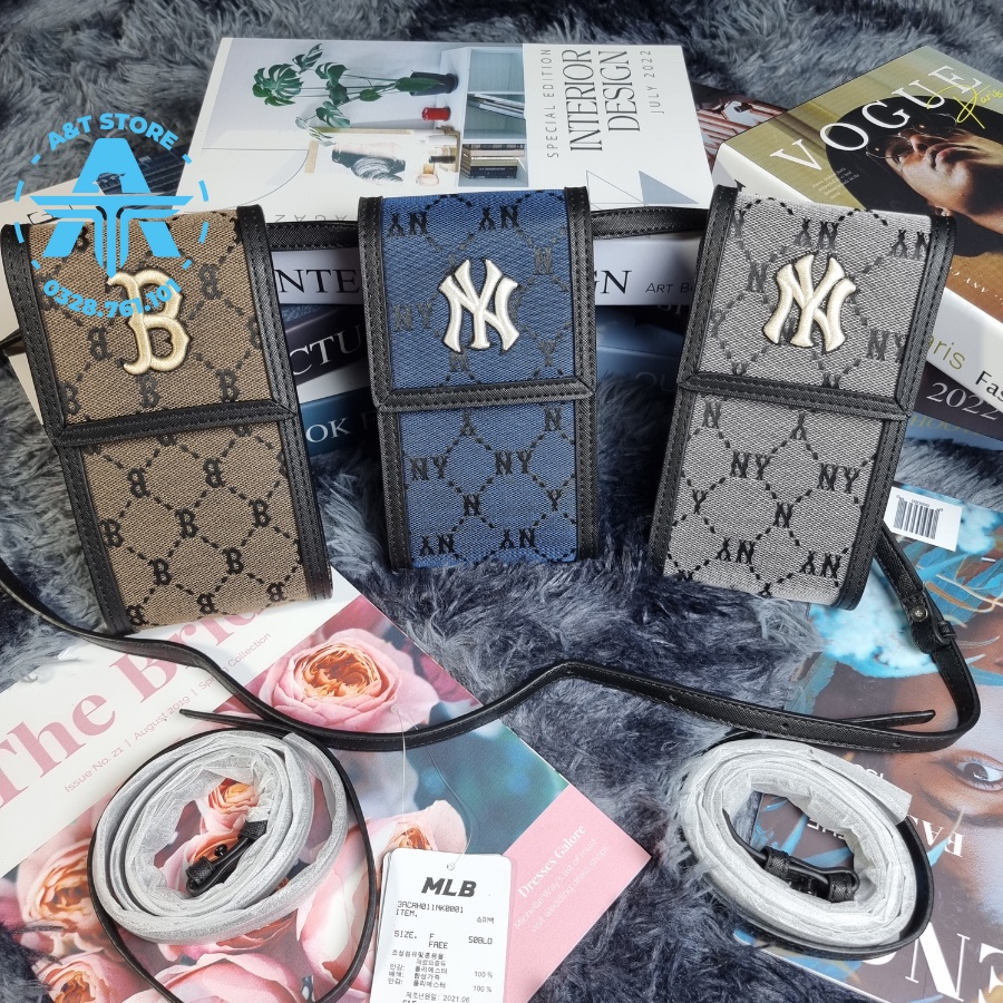 Túi Đeo Chéo MLB NY Mini Monogram Diamond Jacquard Cell Phone Cross Bag New York Yankees Full Tag Code