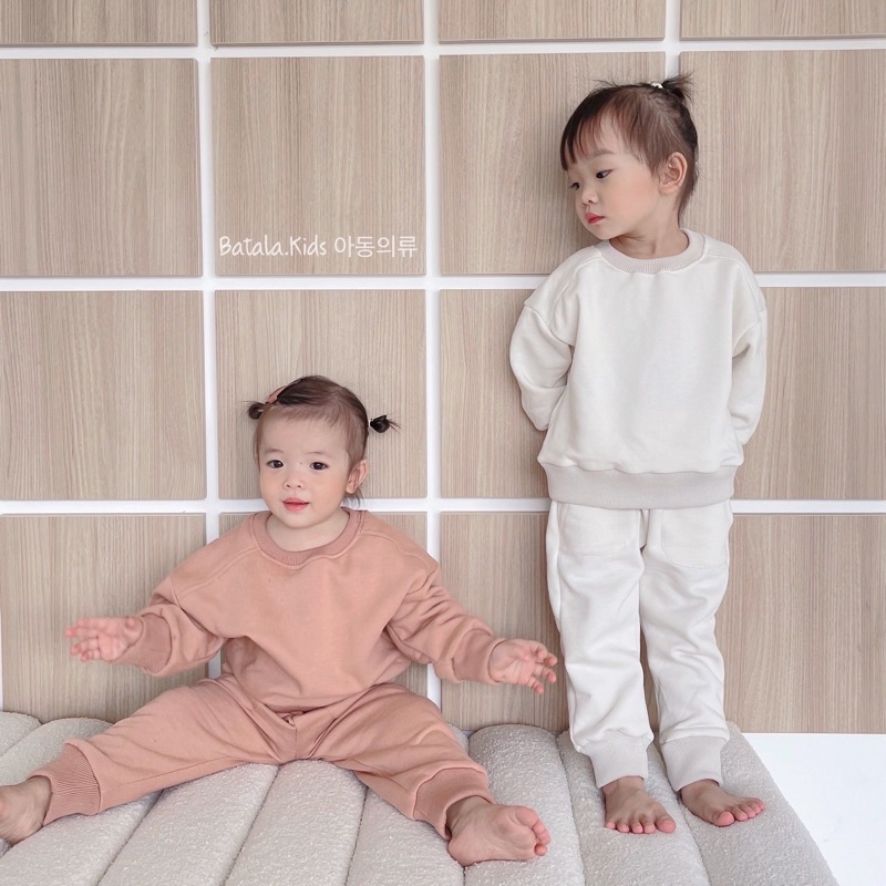 Bộ nỉ bông bé trai bé gái Batala kids, set nỉ hoodie trẻ em siêu ấm phong cách Hàn Quốc cho bé từ 10-23kg