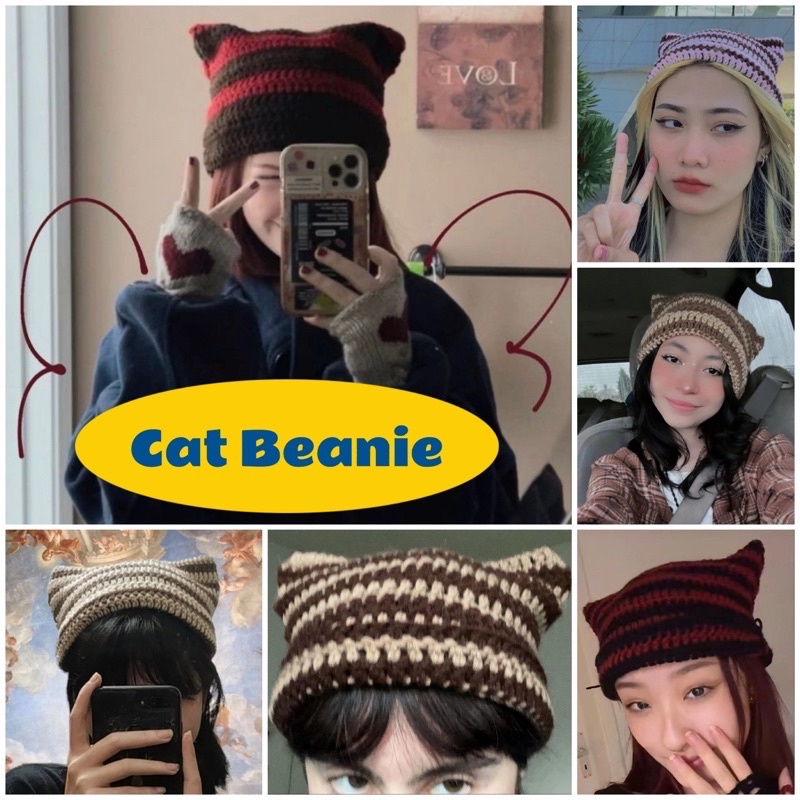 Mũ tai mèo bằng len milk cotton mềm mại xinh xắn - Cat beanie hat - Hàng có sẵn - Phụ kiện thời trang handmade