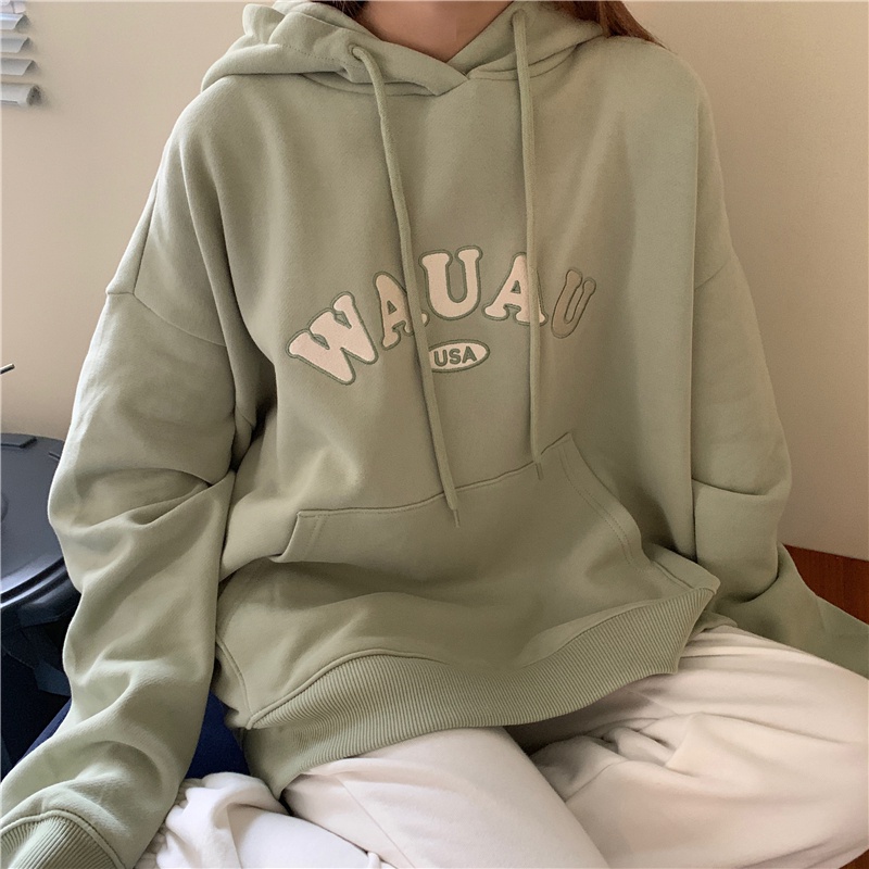 Áo hoodie tay dài có nón trùm phong cách trẻ trung cho nữ