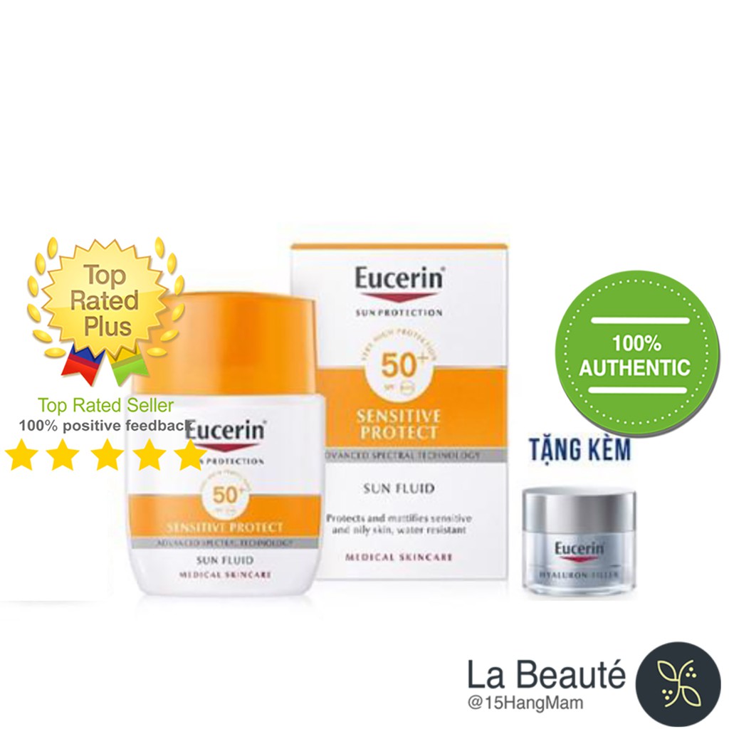 Set Eucerin Sensitive Protect Sun Fluid SPF 50+ Tặng Kem Đêm Eucerin Hyaluron Filler Night Cream 20ml