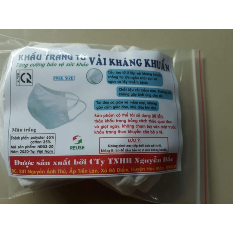 5 Khẩu trang vải kháng khuẩn 2 lớp mềm mại thoáng khí không gây kích ứng da