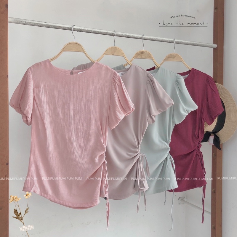 Áo kiểu nữ cổ tròn khoét eo size SM Pumi