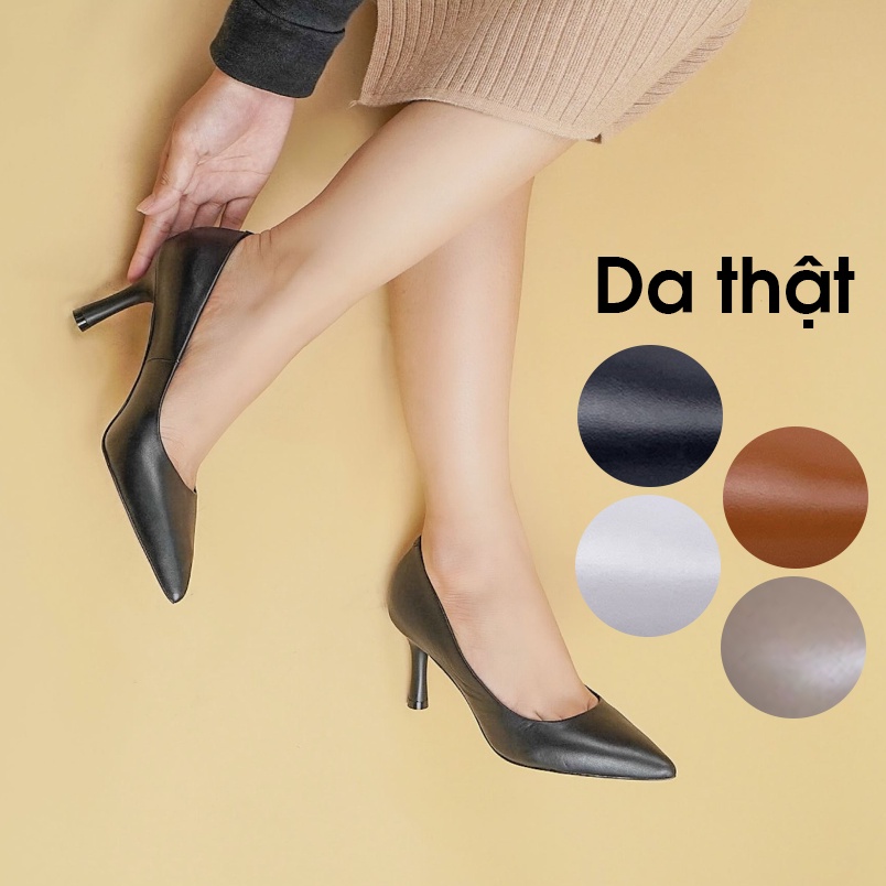 Giày cao gót nữ VNXK da bò Ý, giày công sở nữ gót cao 6cm mũi nhọn - Kimy Store