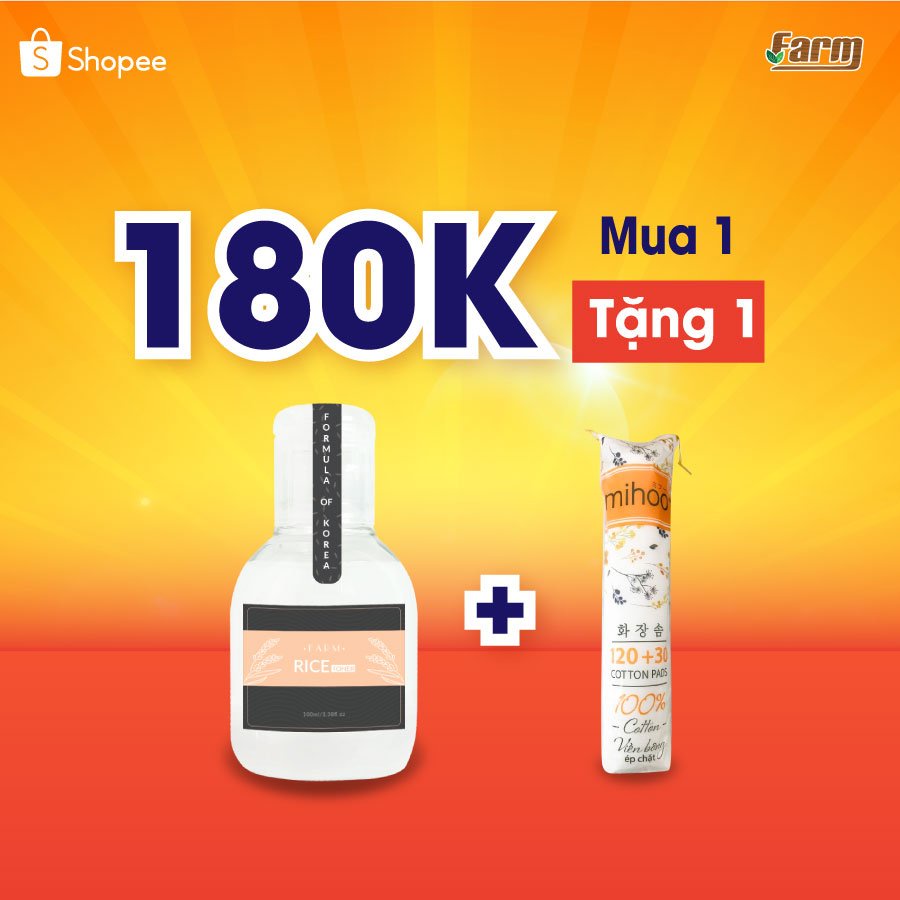 Toner Nước Vo Gạo Farm Rice Extract + Tặng Bông Tẩy Trang Minho Hàn Quốc