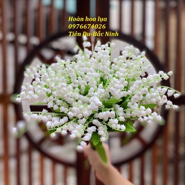 Hoa giả_Hoa linh lan cành 2 nhánh cực đẹp, bó hoa cầm tay cô dâu, phù hợp mọi phong cách_Hoàn hoa lụa