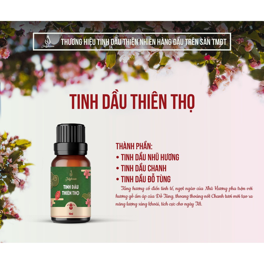 Tinh dầu Thiên Thọ 10ml JULYHOUSE kết hợp tinh dầu Nhũ Hương, Chanh và Đỗ Tùng