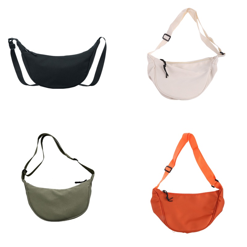 Túi Đeo Vai / Kẹp Nách Hình Bán Nguyệt Bằng Nylon Màu Trơn Phong Cách Vintage