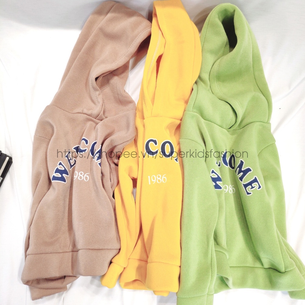 Áo nỉ hoodie Welcome 1986 cho bé 8-18kg QATE764