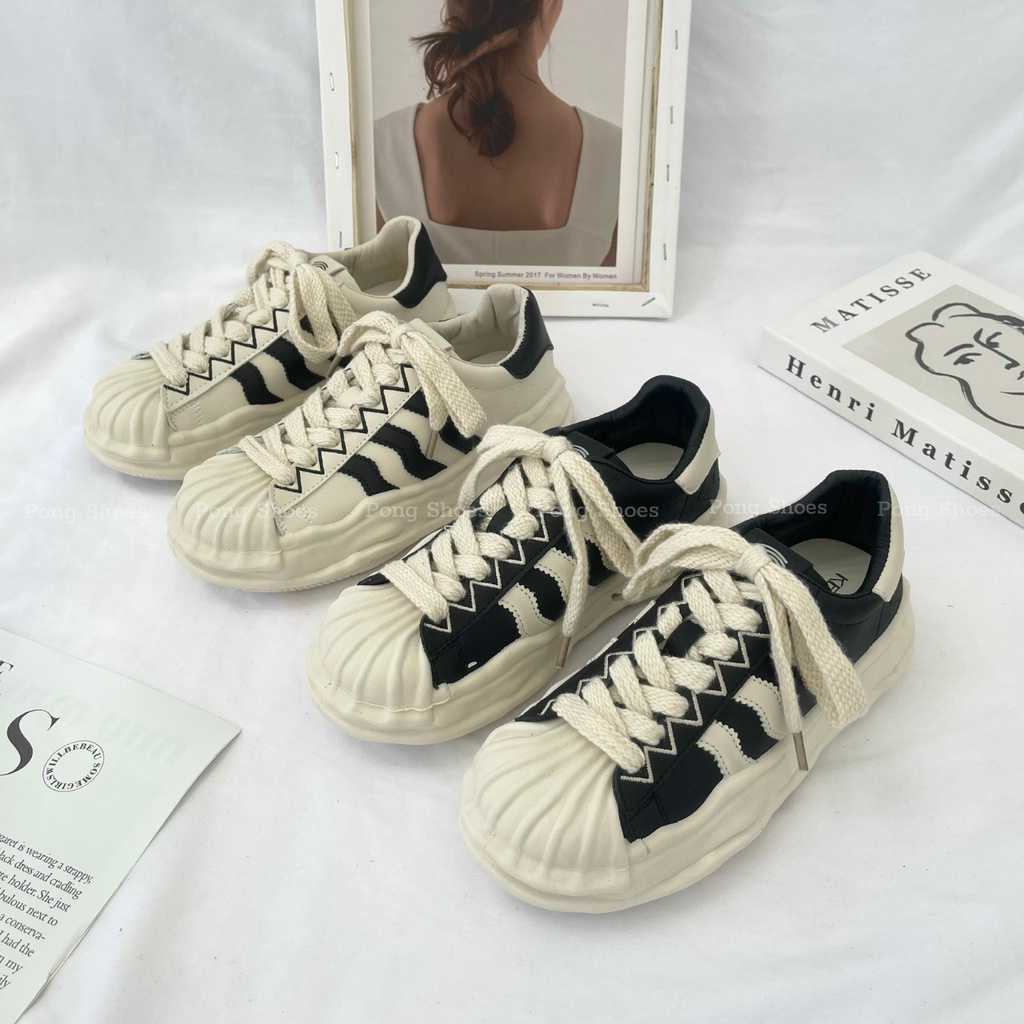 Giày Sneaker PongShoes phong cách Ulzzangs màu đen, be FULL HỘP Mã 1438