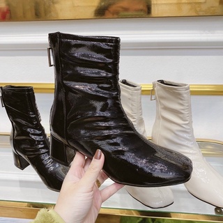Boots Nhăn Khoá Gót 4p. da bóng