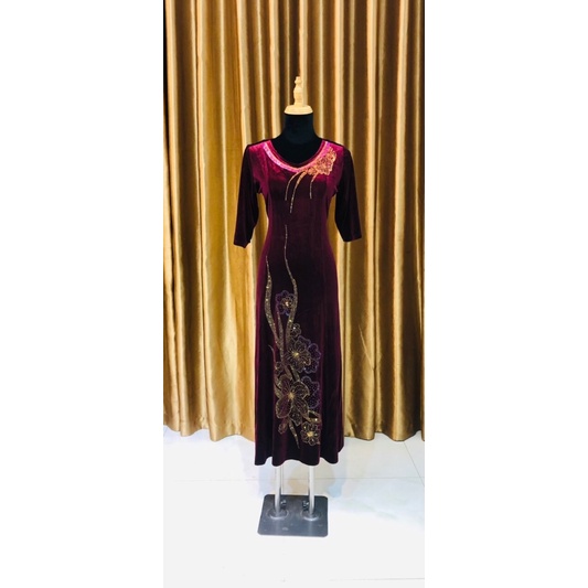 ĐẦM DẠ HỘI TRUNG NIÊN VẢI NHUNG CAO CẤP M116