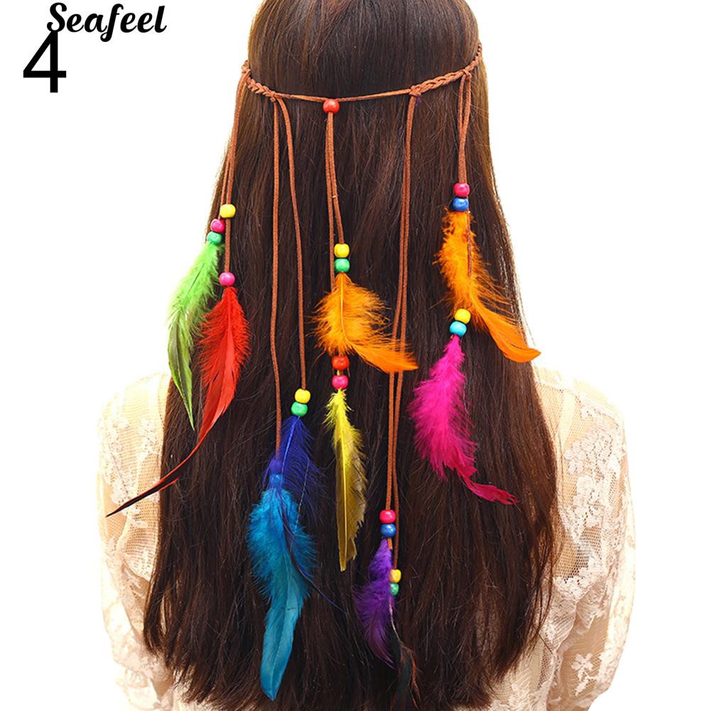 Vòng đeo đầu đính lông vũ kiểu Hippie