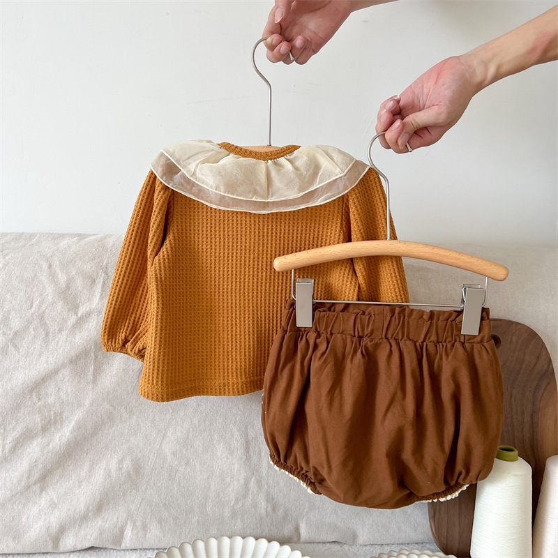 Set Đồ Mùa Thu Gồm Áo Cotton Nguyên Chất Cổ Bẻ In Hoa + Quần Bud Hoa Phong Cách Mới Cho Bé Gái Sơ Sinh