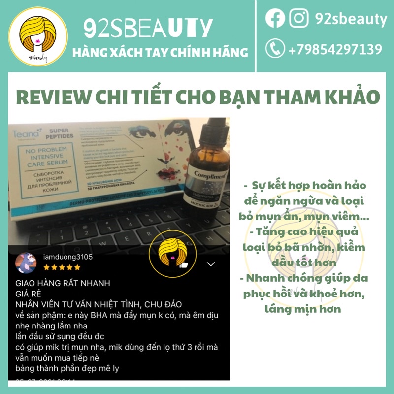 Serum Compliment 2% BHA làm sạch sâu, giảm mụn, se lỗ chân lông, kiềm dầu