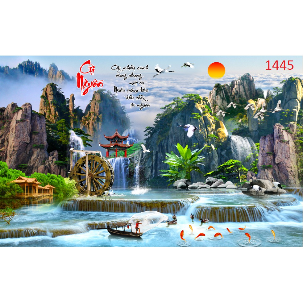 Tranh dán tường 3d sơn thuỷ hữu tình