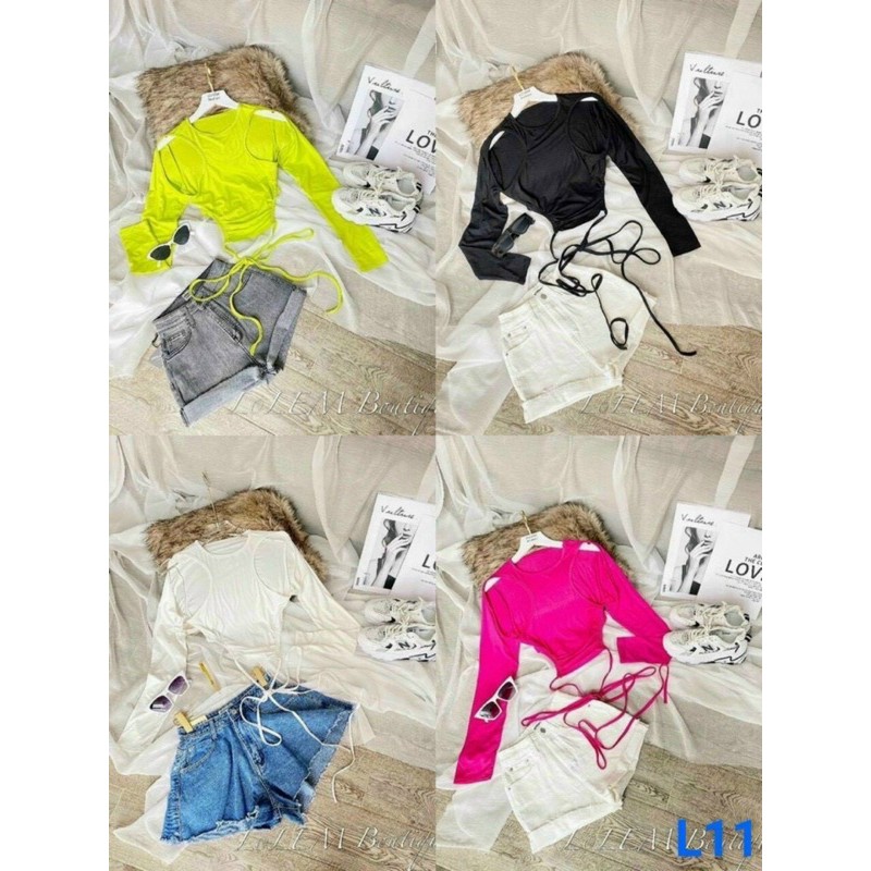 Áo croptop tay dài cut out buộc nơ eo siêu sexy -04N | BigBuy360 - bigbuy360.vn