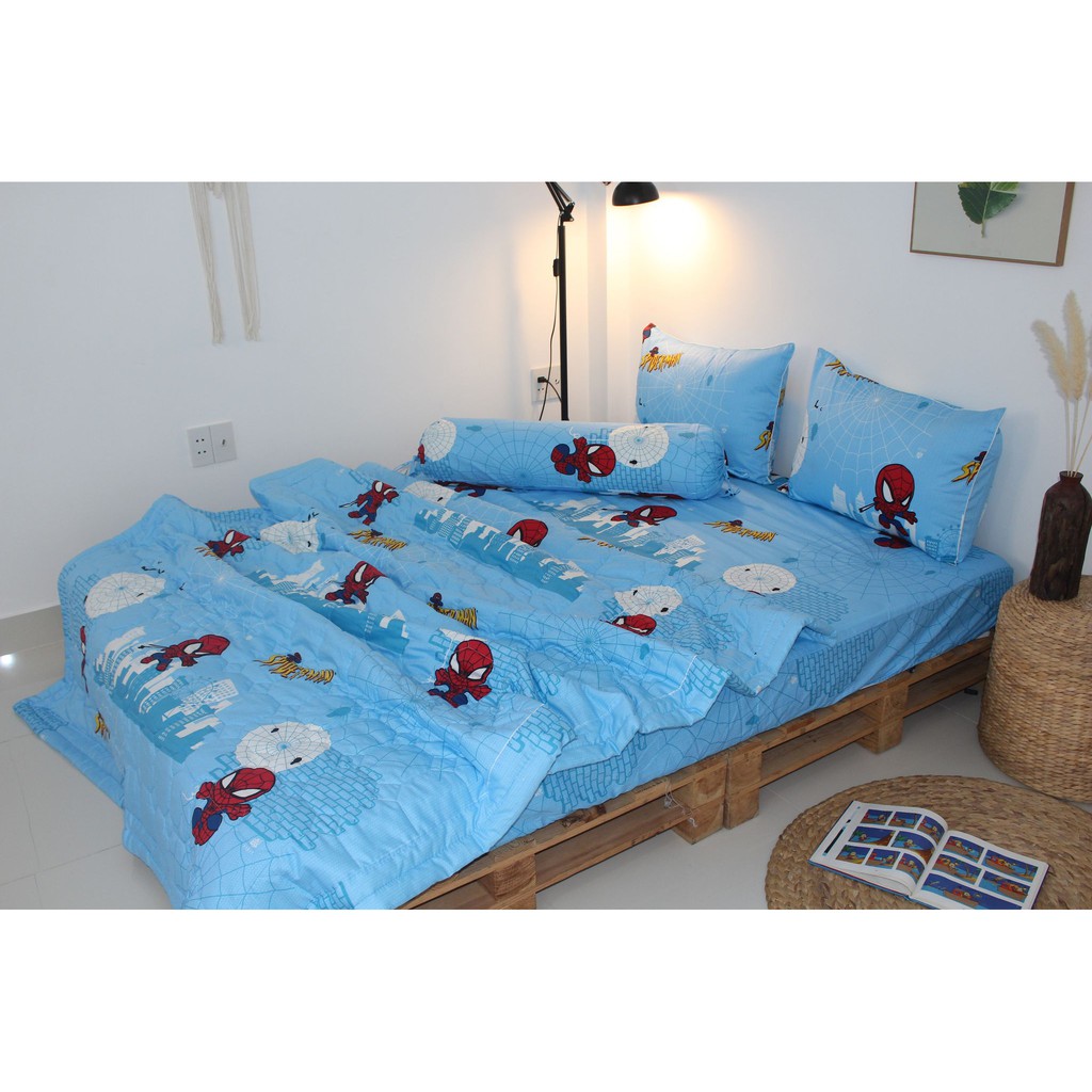 Bộ drap gối  KHA LY - 100% cotton thiên nhiên - Spider Man Xanh - VN246