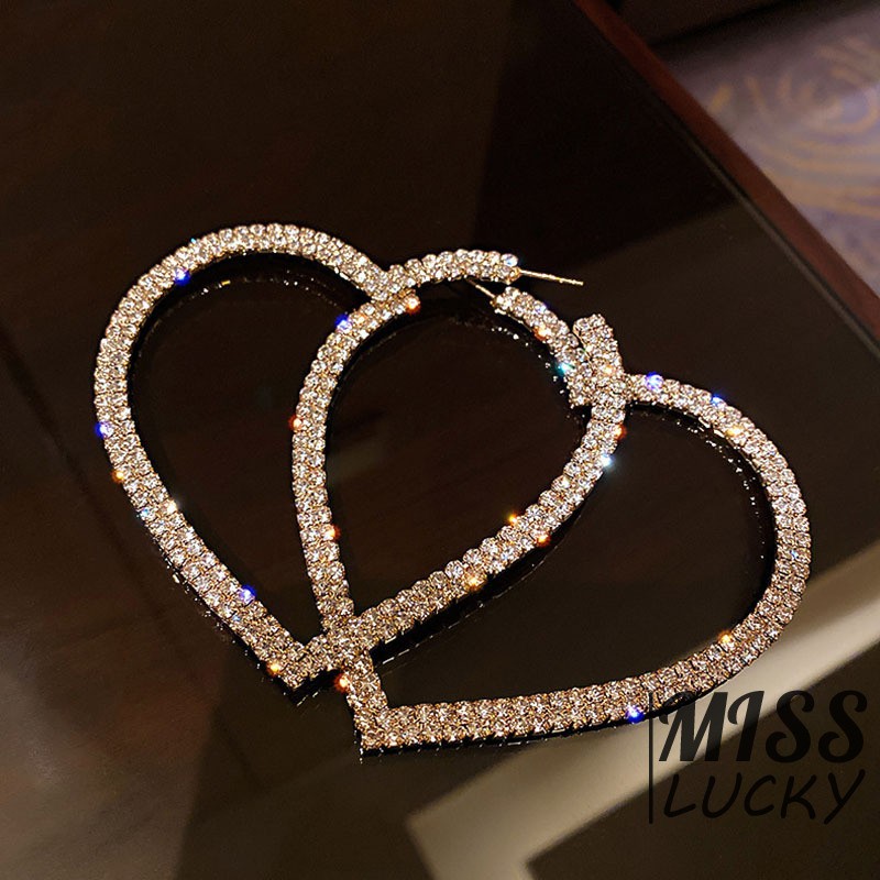 Khuyên tai hình trái tim khảm đá nhân tạo to bản sành điệu cho nữ