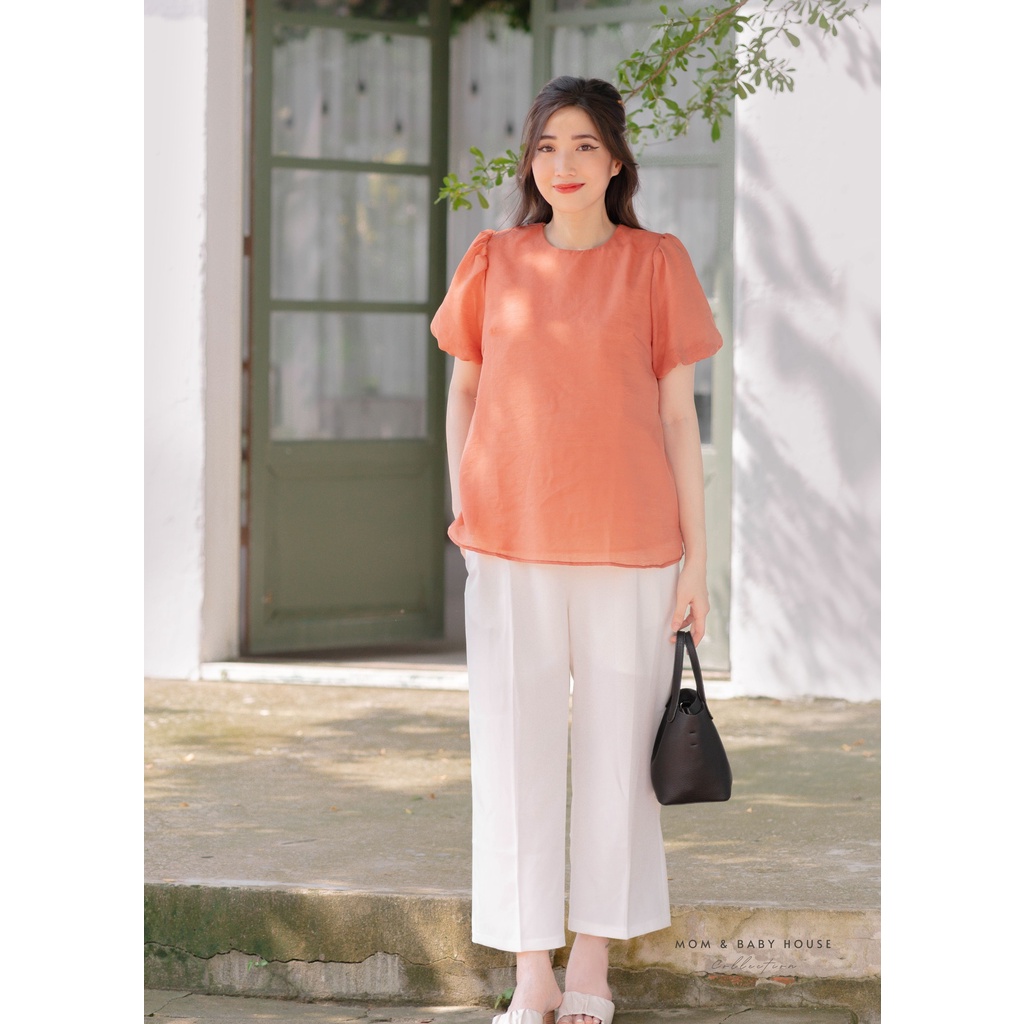 EVERMOM | Áo bầu vải tơ tay phồng trẻ trung mặc cả bầu và sau sinh