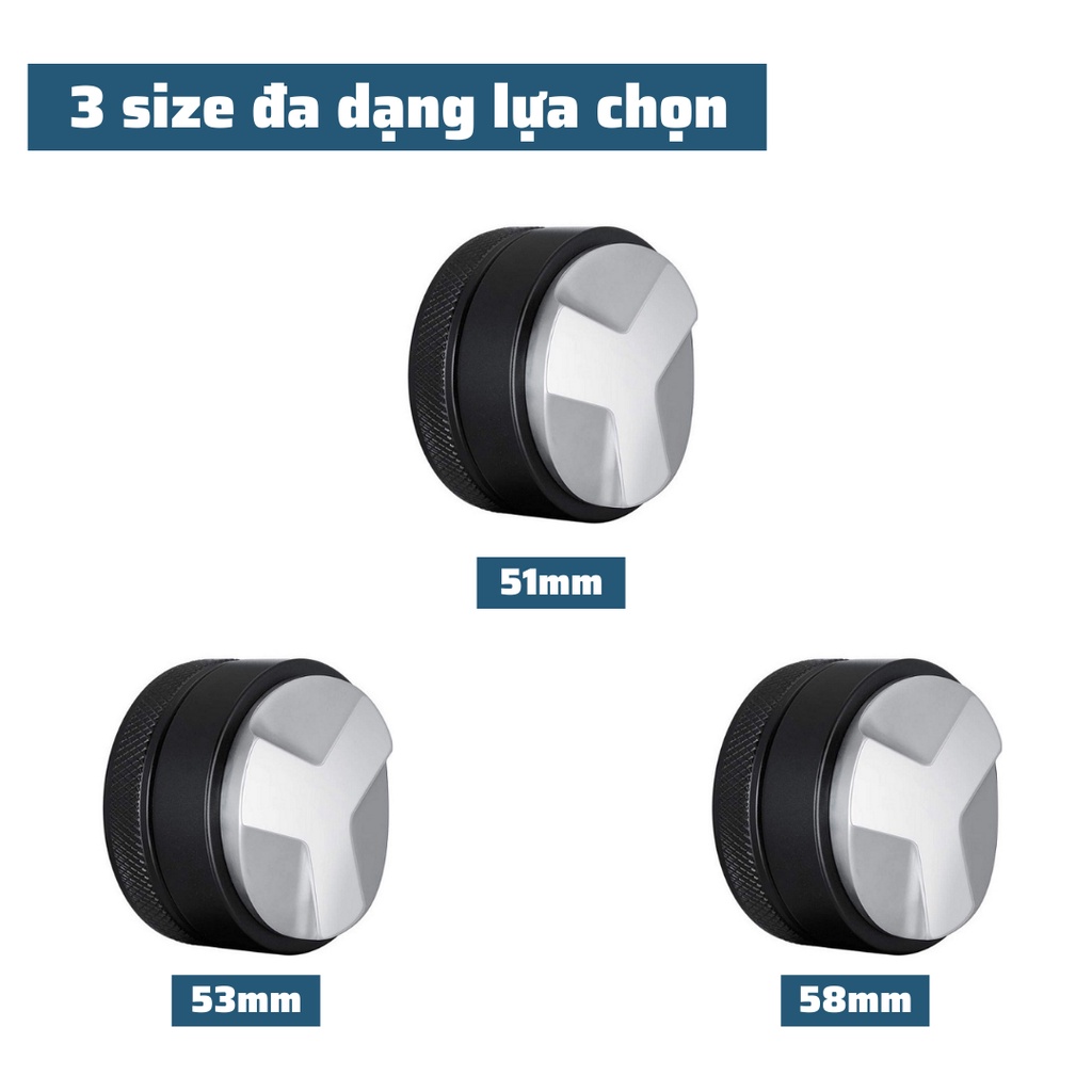 Tamper OCD tay nén 58mm dụng cụ nén cà phê 3 lưỡi pha Espresso cafe Arabica Inox cao cấp đường kính 51-53-58mm