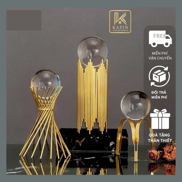 Tượng trang trí phòng khách, mô hình trang trí quả cầu pha lê decor tủ rượu, kệ tivi, quà tặng tân gia- KATIN