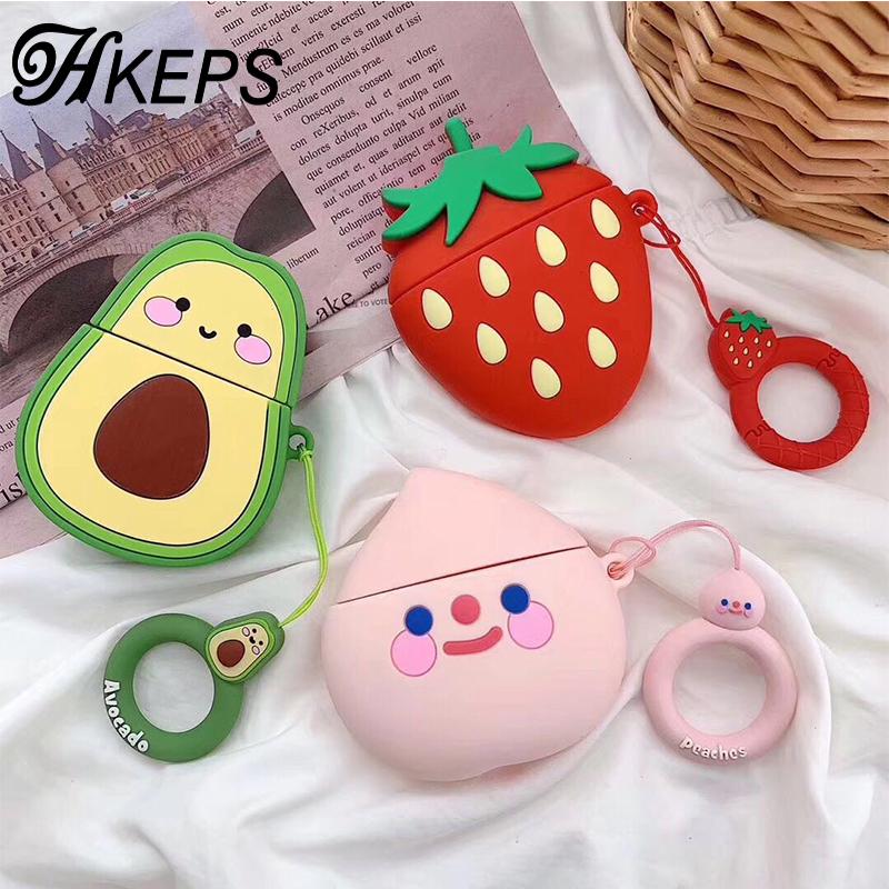 Vỏ bọc hộp đựng tai nghe Airpods 1 / 2 thiết kế hình trái dâu đáng yêu