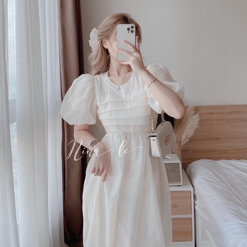 Váy Tơ Tay Phồng Hàng 2 Lớp Tiểu Thư Siêu Xinh Có Ảnh Thật