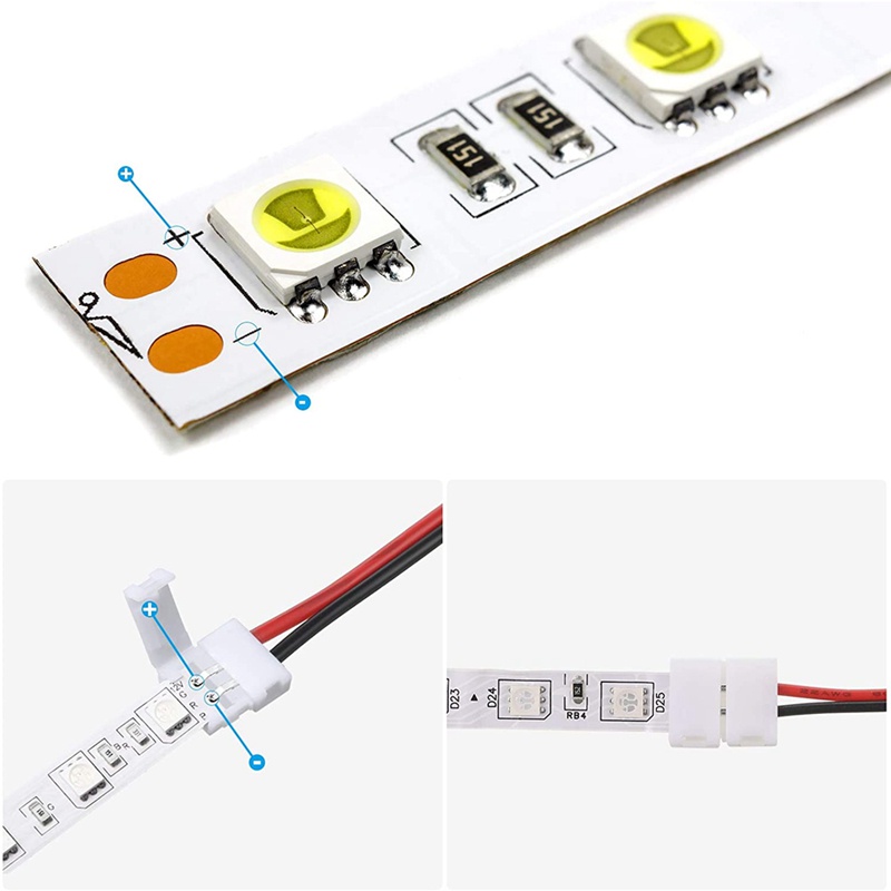 Set 24 Đầu Nối Dây Đèn LED 8mm 2 Pin Linh Hoạt SMD 3528 2835 Nhiều Màu Sắc Tiện Dụng