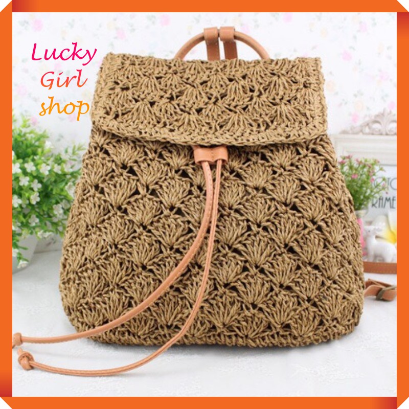Ba Lô Cói Miệng Dây Rút Xinh Xắn Size 32*30*10cm - Hàng Bán Chạy - Lucky Girl shop