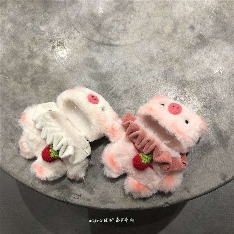 Vỏ Bảo Vệ Hộp Sạc Tai Nghe airpods pro / 3 / 1 / 2 / pro3 Bằng Chất Liệu Lông Nhung Mềm Mại Hình Chú Heo Dâu Dễ Thương