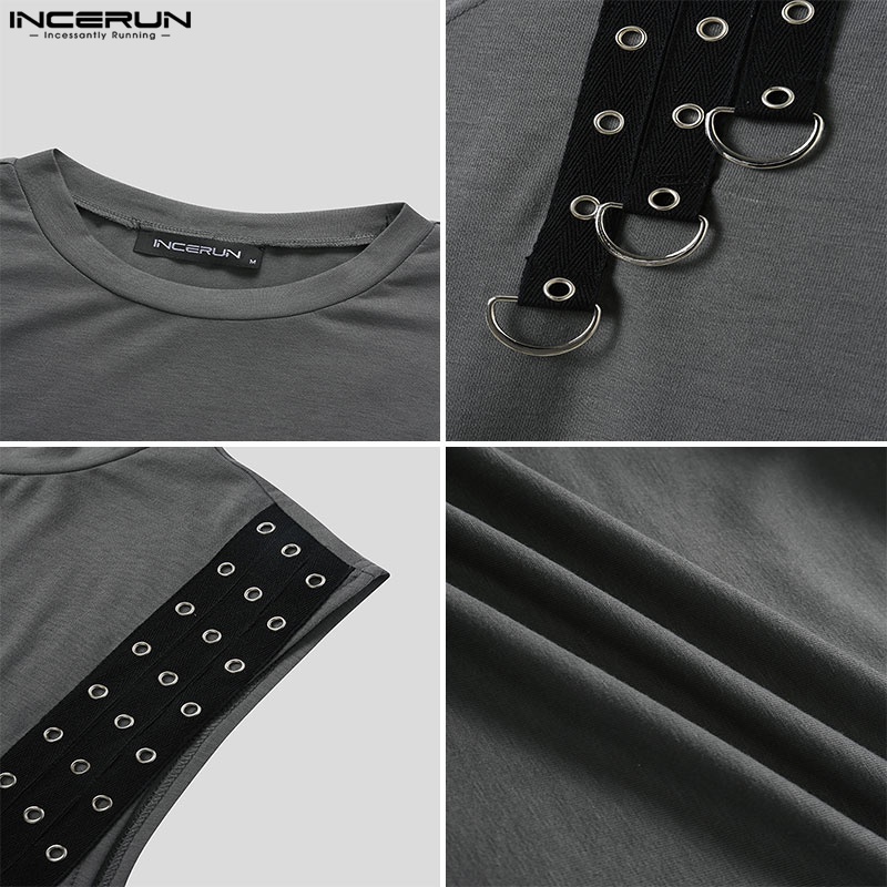 Áo thun ba lỗ INCERUN cổ tròn phối nút kim loại thời trang dành cho nam