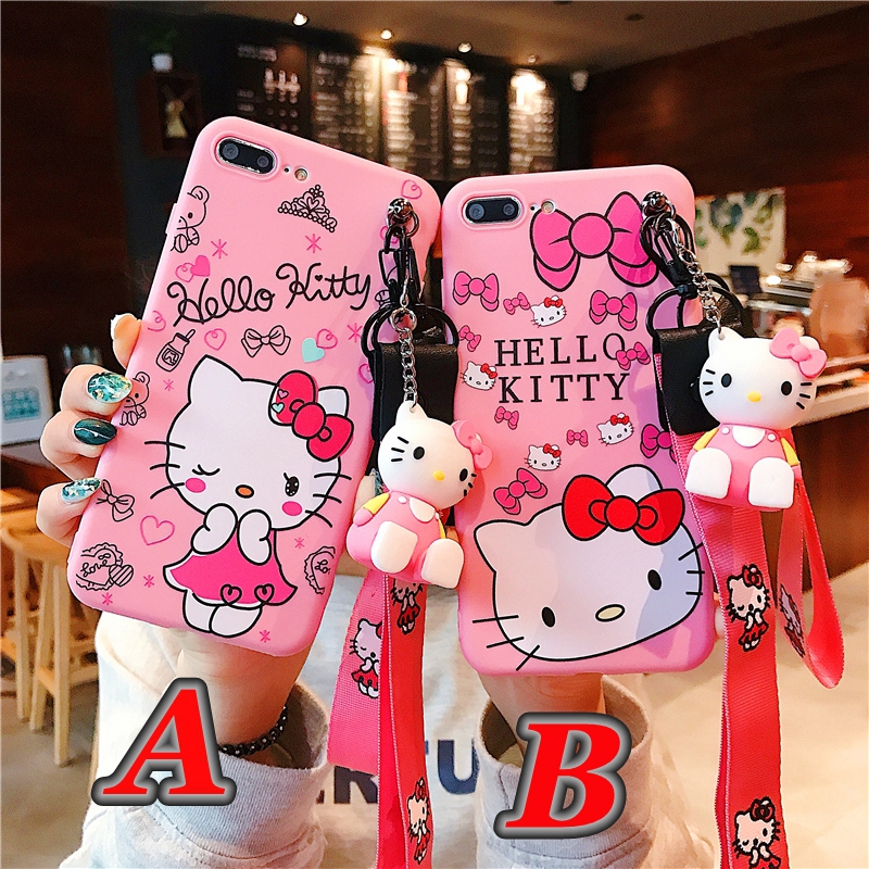 Ốp điện thoại Hello Kitty có móc khóa và dây đeo dễ thương cho OPPO A3s F5 A83 A71 A57 A39 F1s