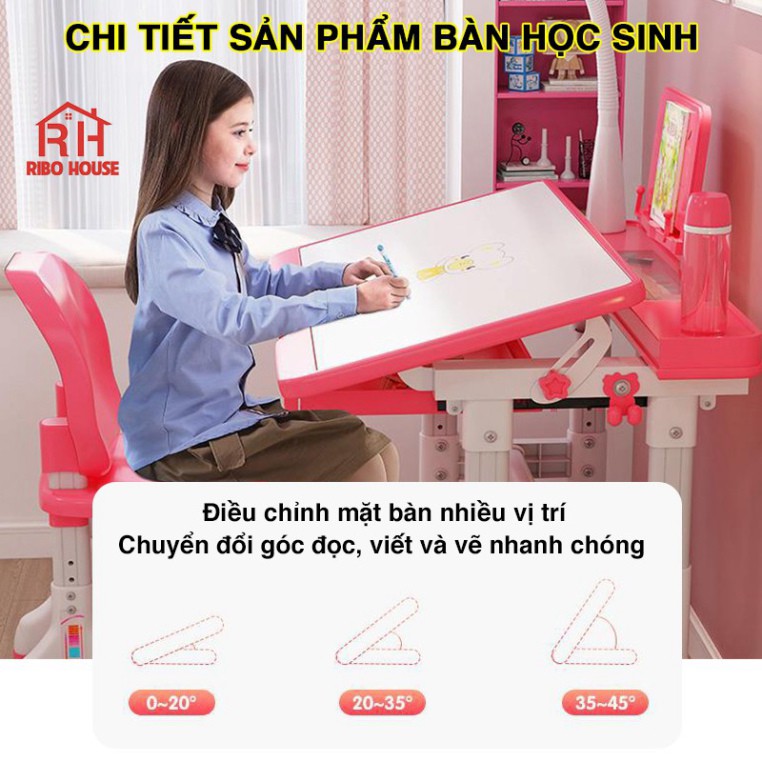 Bàn học sinh trẻ em RIBO HOUSE bộ bàn ghế size 80cm có đèn, chống gù, chống cận, điều chỉnh độ cao cho bé RIBO138