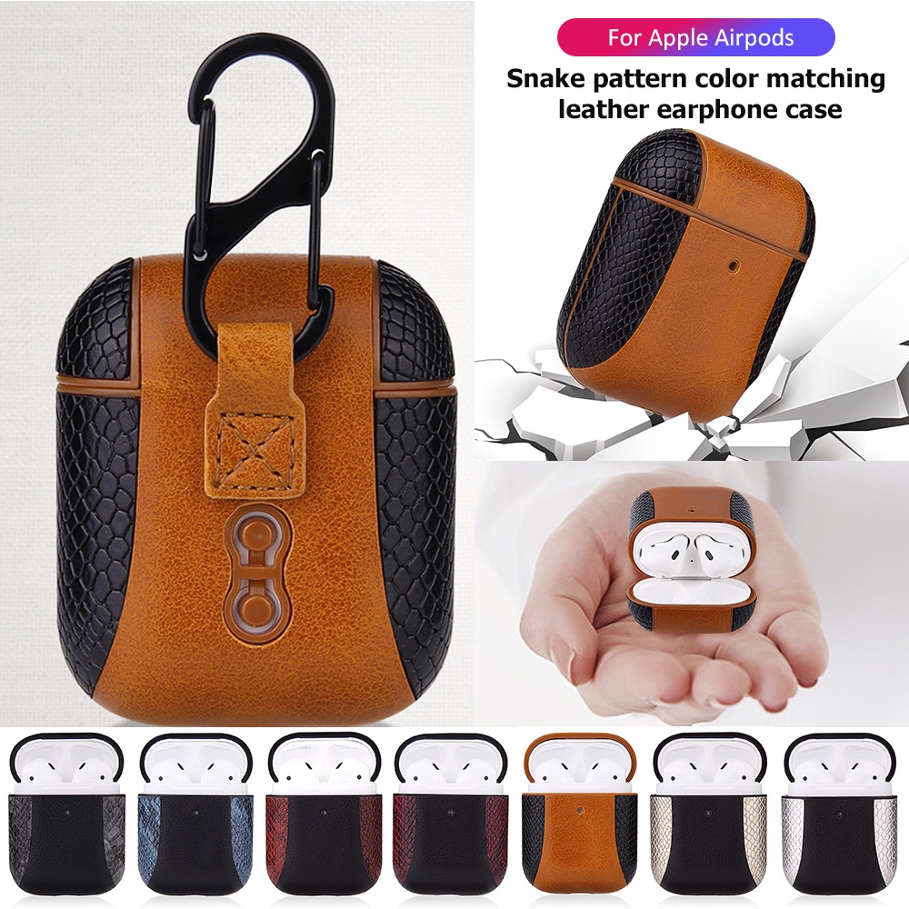 Vỏ Bảo Vệ Hộp Sạc Tai Nghe AirPods 2 1 Pro Bằng Da Rắn Chống Thất Lạc Tiện Dụng