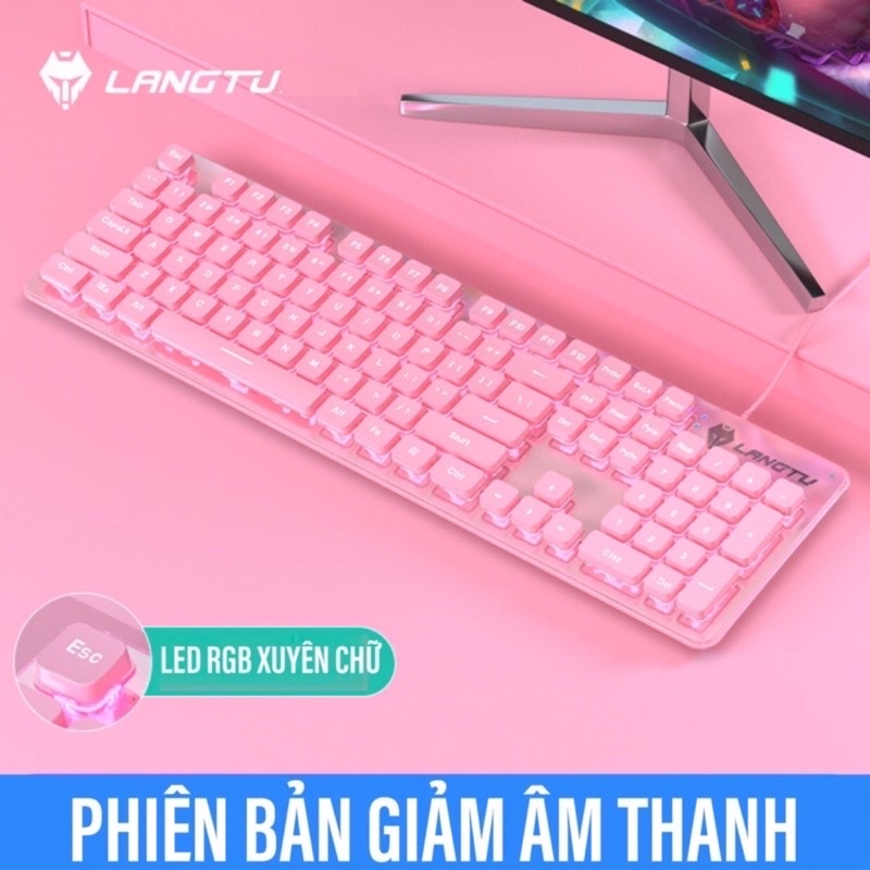 COMBO Bàn Phím Chuột Máy Laptop Gaming Có Dây LANGTU L01 G504 LED Xuyên Chữ Giảm Tiếng Ồn Màu Hồng Rễ Thương Cute Kute