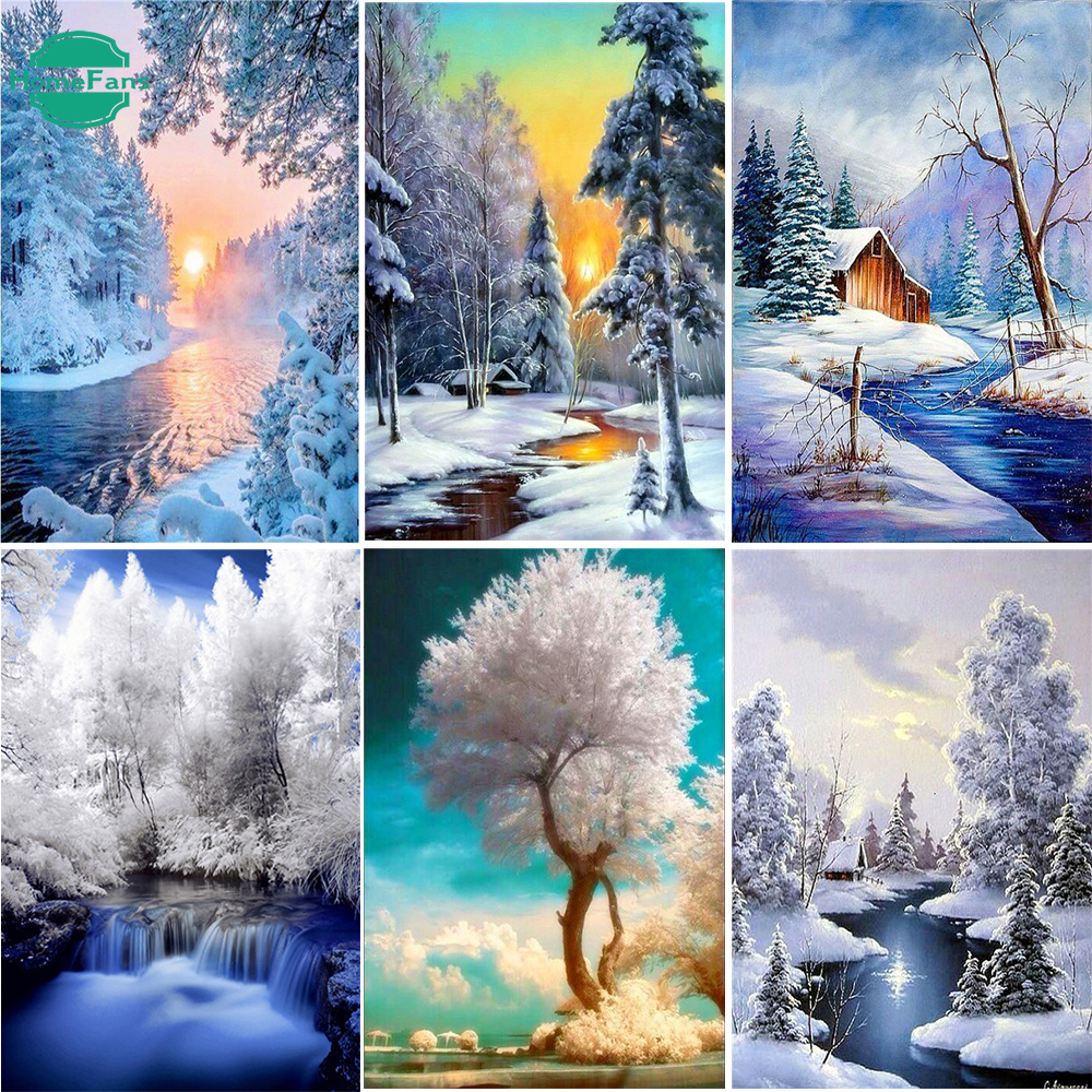 Bộ Tranh Đính Đá 5d Tự Làm Hình Phong Cảnh Mùa Đông Kích Thước 30x40cm