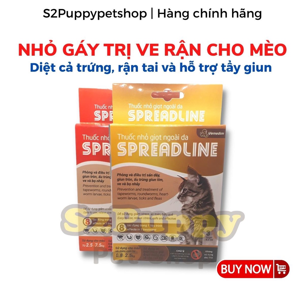 Nhỏ Gáy Trị Ve Rận cho Mèo - Nhỏ Gáy Vemedim SPREADLINE cho Mèo Mèo từ 0.8 - 7.5 Kg