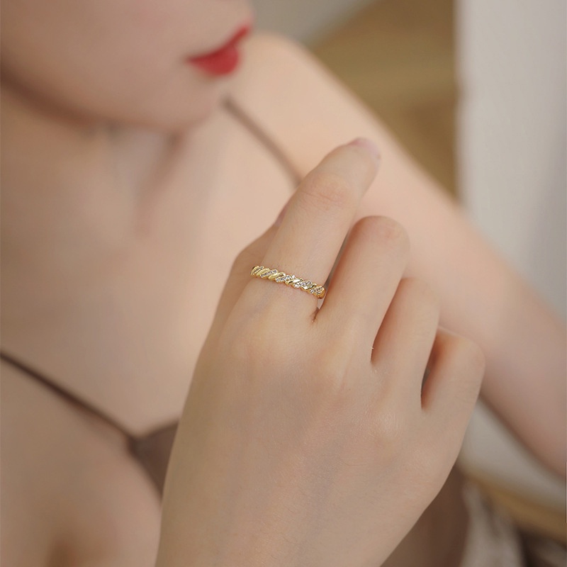 Thời trang Hàn Quốc Nhẫn kim cương sóng của phụ nữ Hai mảnh mở đầu Chất liệu kim loại có thể điều chỉnh