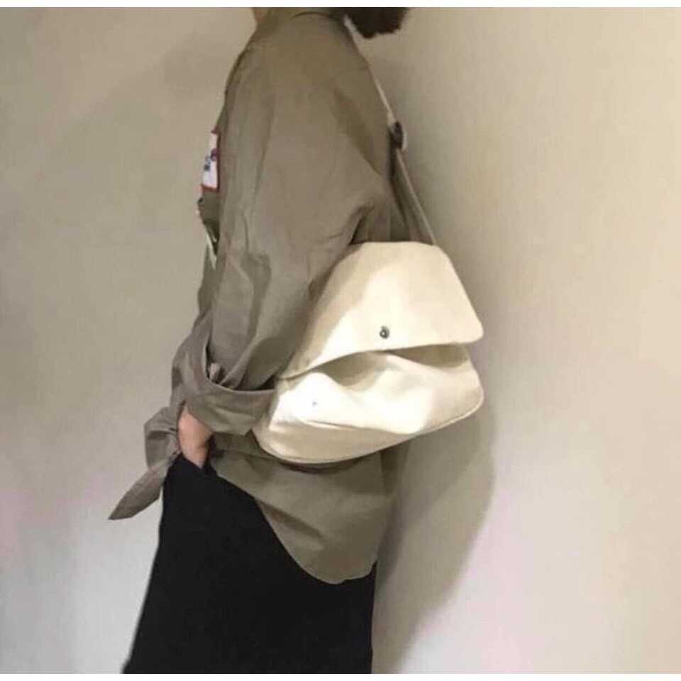 TÚI TOTE ĐEO CHÉO UNISEX NAM NỮ - VẢI DỆT CANVAS [ CÓ TÚI CON] MÀU BE - ĐEN - PHONG CÁCH ULZZANG