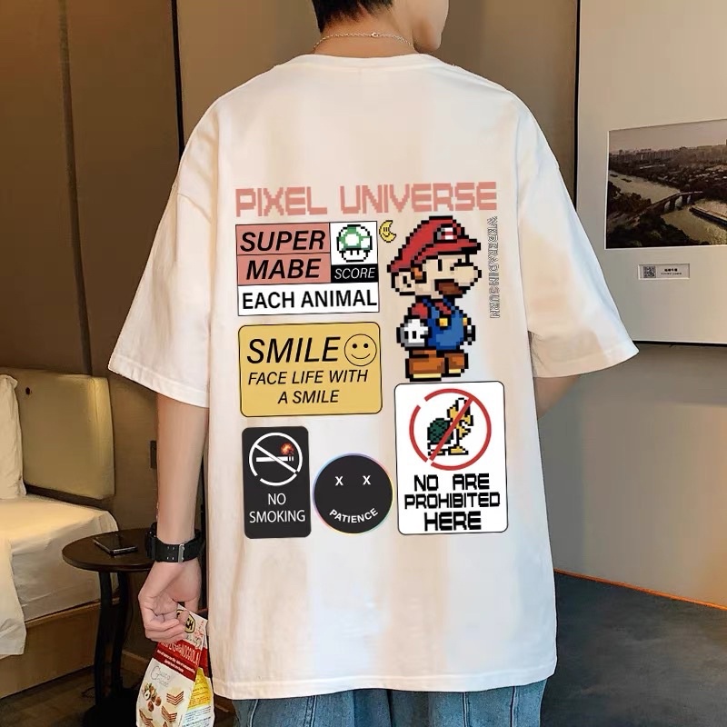 [Rẻ vô địch] Áo thun cotton tay lỡ dáng rộng unisex freesize dành cho nam và nữ -Mario