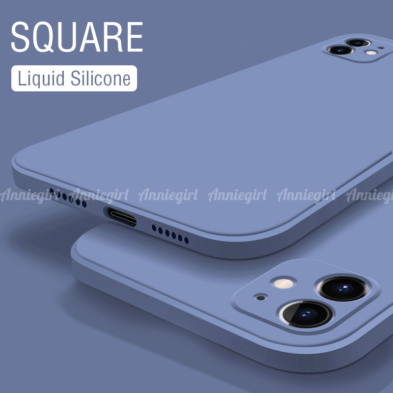 Ốp lưng silicon mềm dáng vuông bảo vệ ống kính camera màu trơn cho iPhone 12 11 Pro Max X Xs Max XR 6 8 7 Plus SE 2020