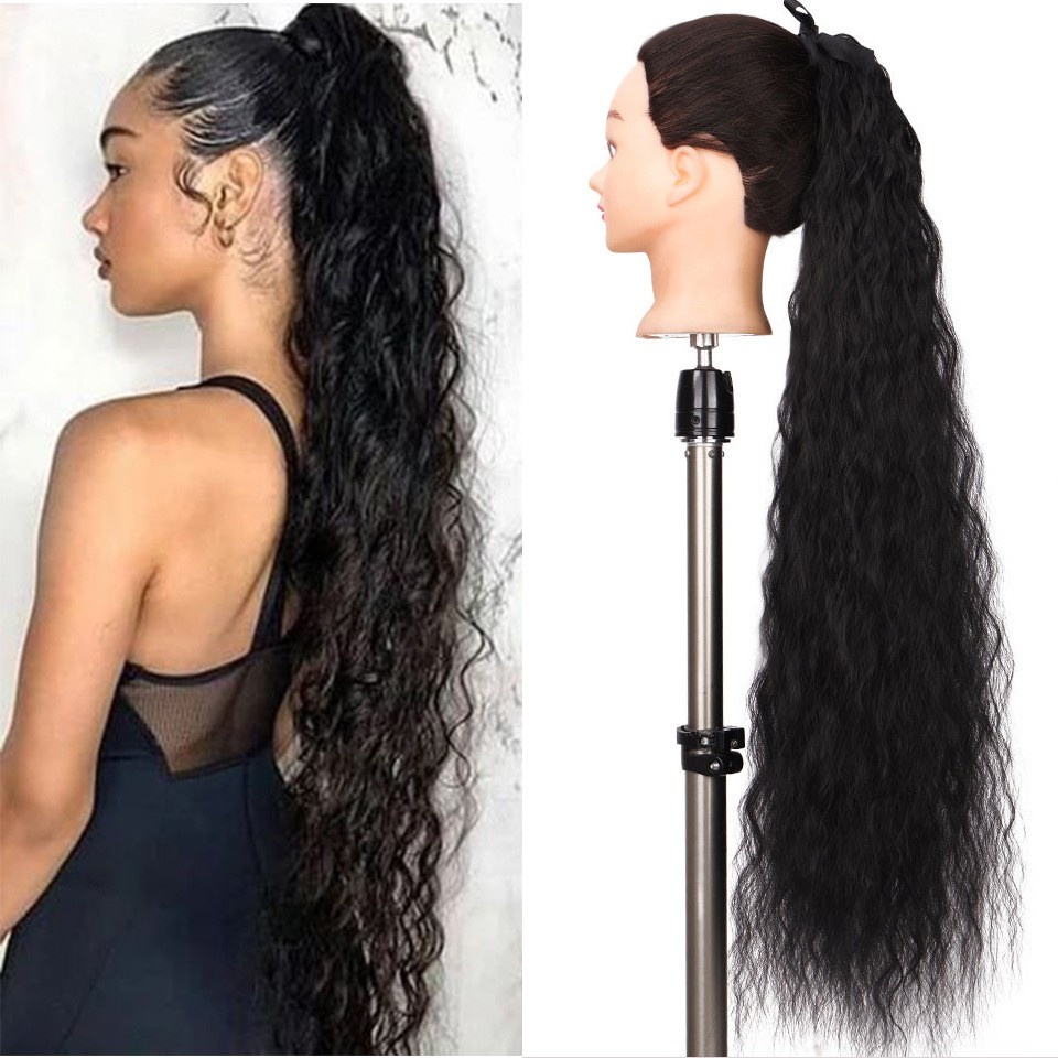WIGSIN Tóc giả nữ dáng xoăn dài cột đuôi ngựa bằng sợi tổng hợp chịu nhiệt có kẹp gắn tiện lợi