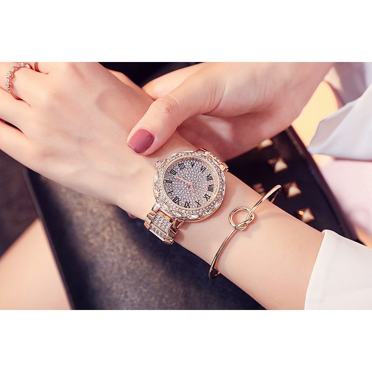 Đồng hồ nữ đính đá dây thép DZINER NTD32 sáng trọng mặt số la mã LINDO