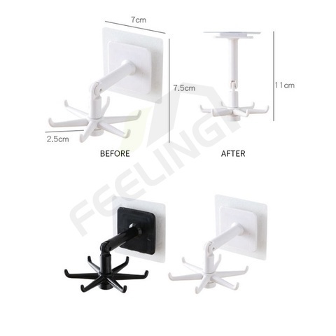 FEELING 360° Móc Treo Đồ Dạng Lật Dọc Dán Tường Đa Năng Xoay 360 Độ Không Đục Lỗ Chống Nước Sắp Xếp Gọn Gàng Cho Nhà Bếp
