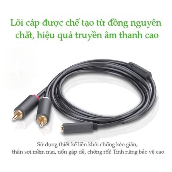 Cáp chuyển âm thanh jack 3.5mm cái sang 2 đầu hoa sen RCA đực dài 20CM UGREEN 10561