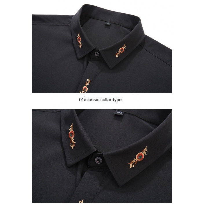 L-10xl Áo Sơ Mi Nam Tay Dài Thêu Họa Tiết Kích Thước Lớn