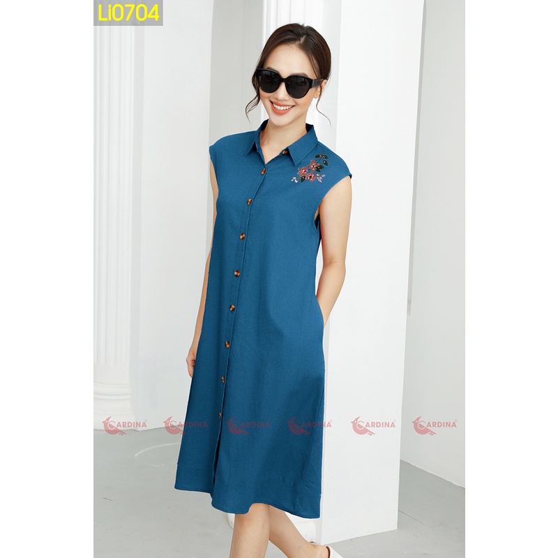 Đầm Nữ Linen Cổ Sơ Mi Sát Nách Thuê Hoa 𝐂𝐀𝐑𝐃𝐈𝐍𝐀 𝙎𝙖̀𝙞 𝙂𝙤̀𝙣 Mã Li07